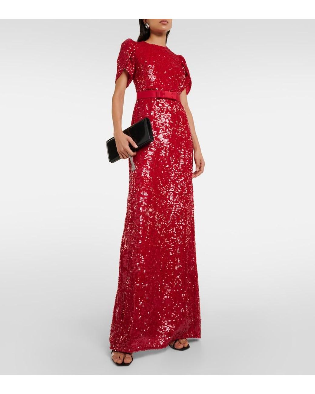 Erdem Sequin-embellished Puffed-shoulders Woven Maxi Dress in Red | Lyst