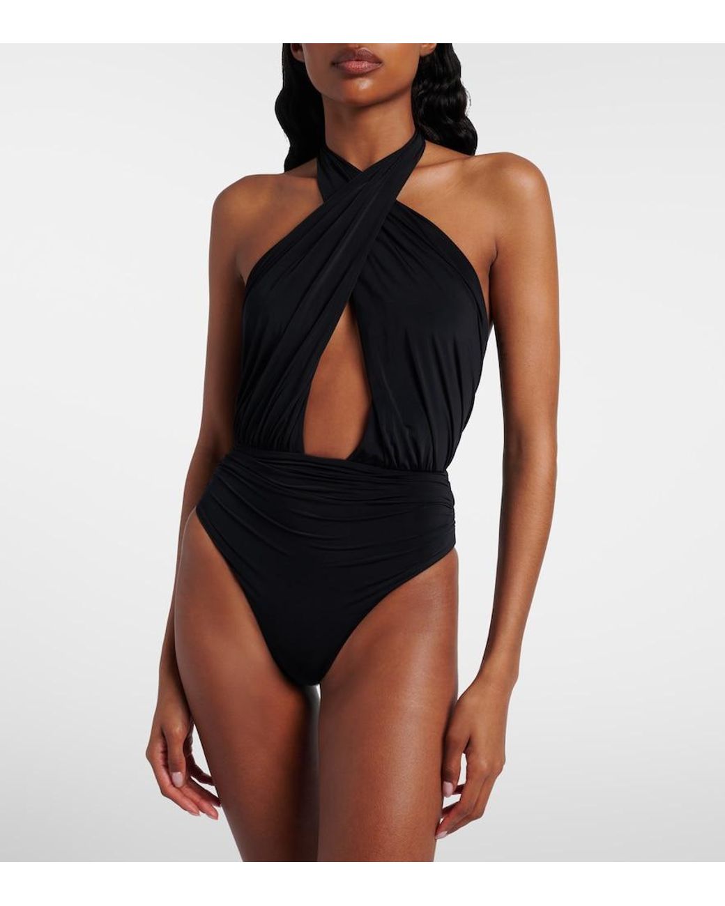 Balmain Blue Cutout Draped Swimsuit