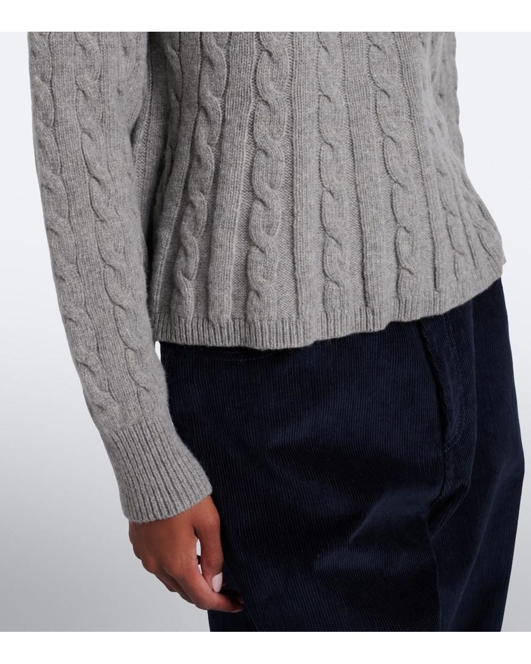 Polo Ralph Lauren Gray Cable-Knit Wool And Cashmere Polo Sweater