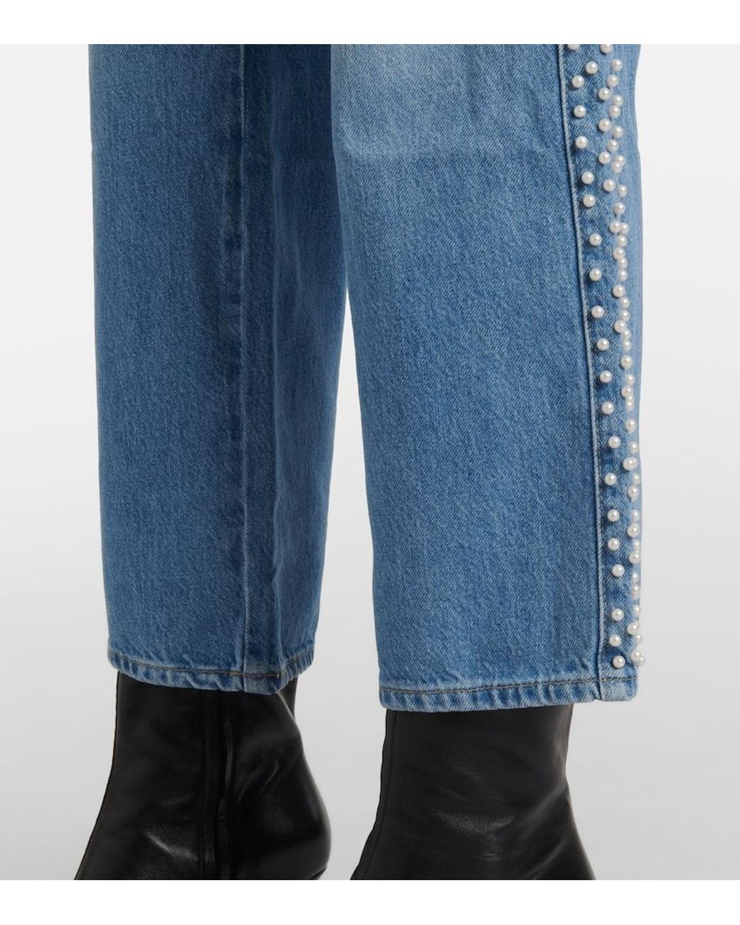 FRAME Blue Atelier Le Jane Embellished Cropped Jeans