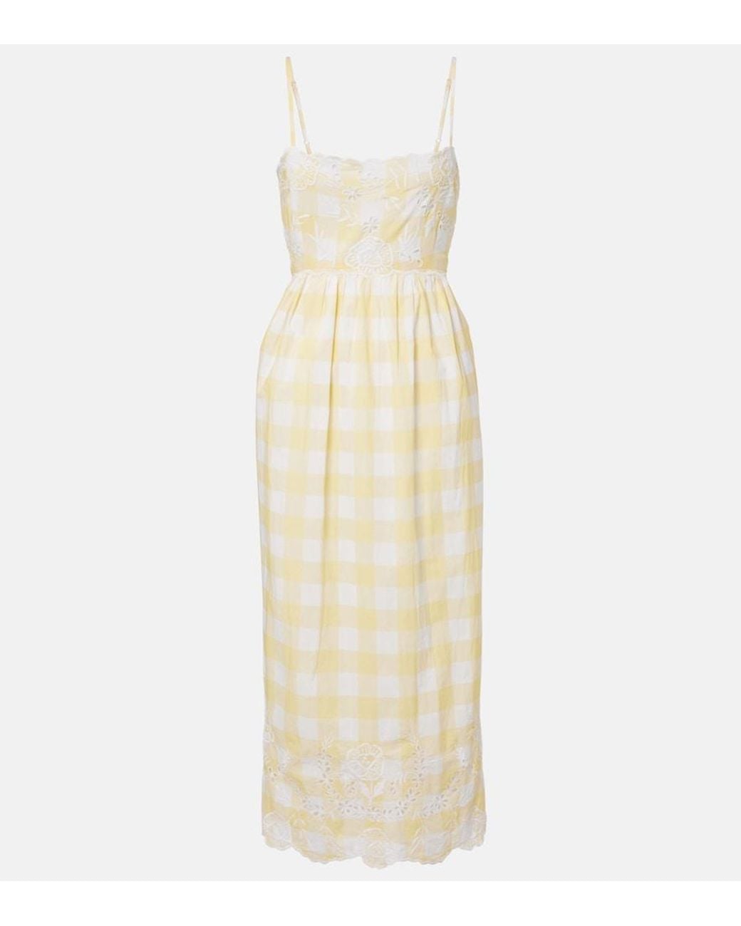 Juliet Dunn White Embroidered Checked Cotton Midi Dress