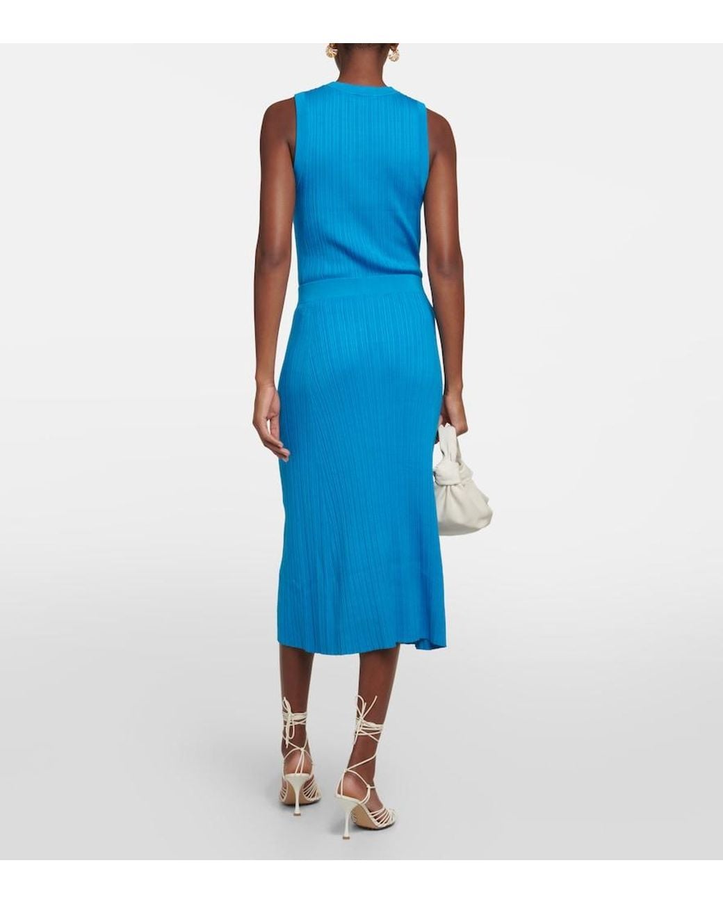 Co. Blue Ribbed-Knit Silk Blend Skirt
