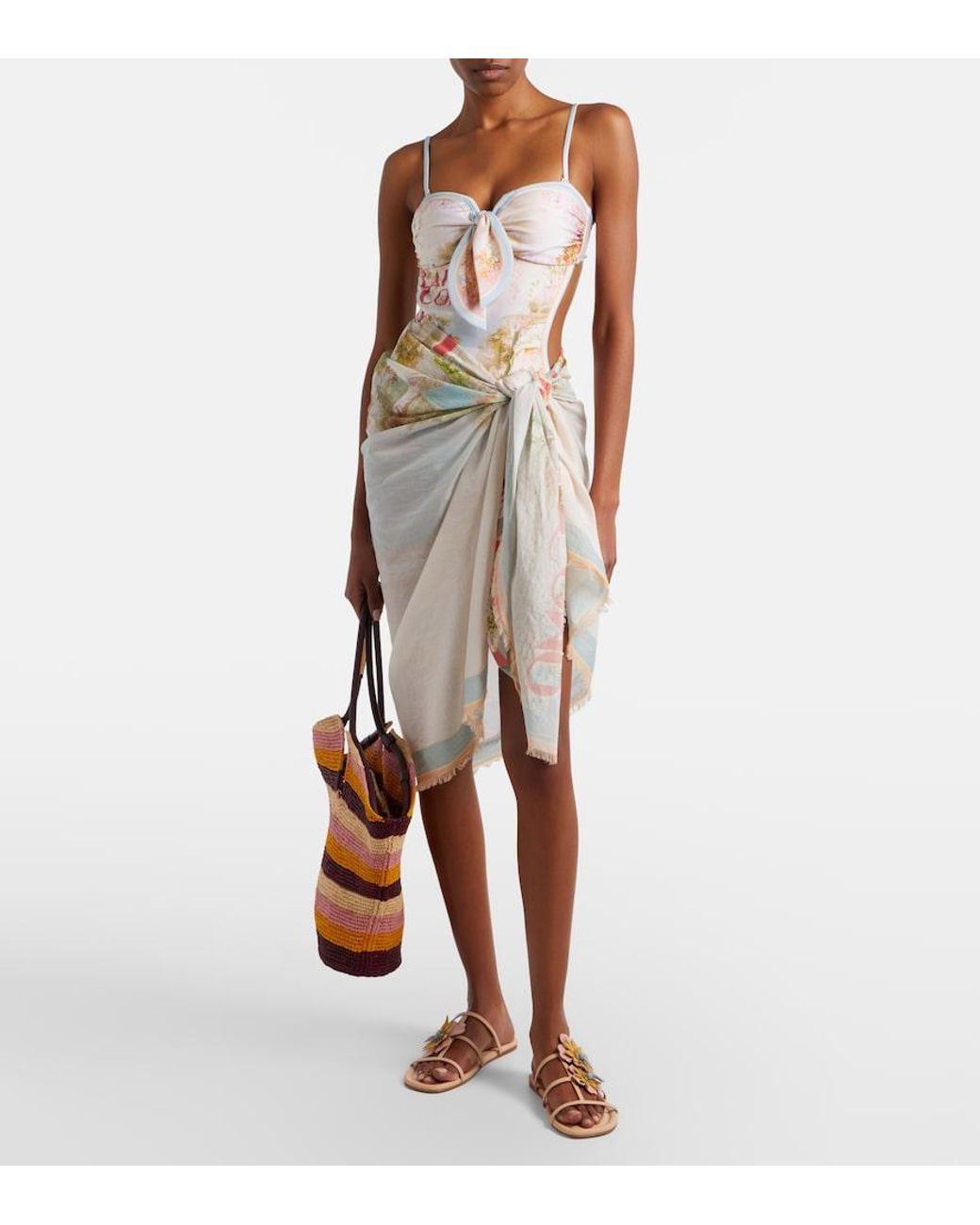 Pareo Estampado Como Con Flecos Zimmermann de color Natural