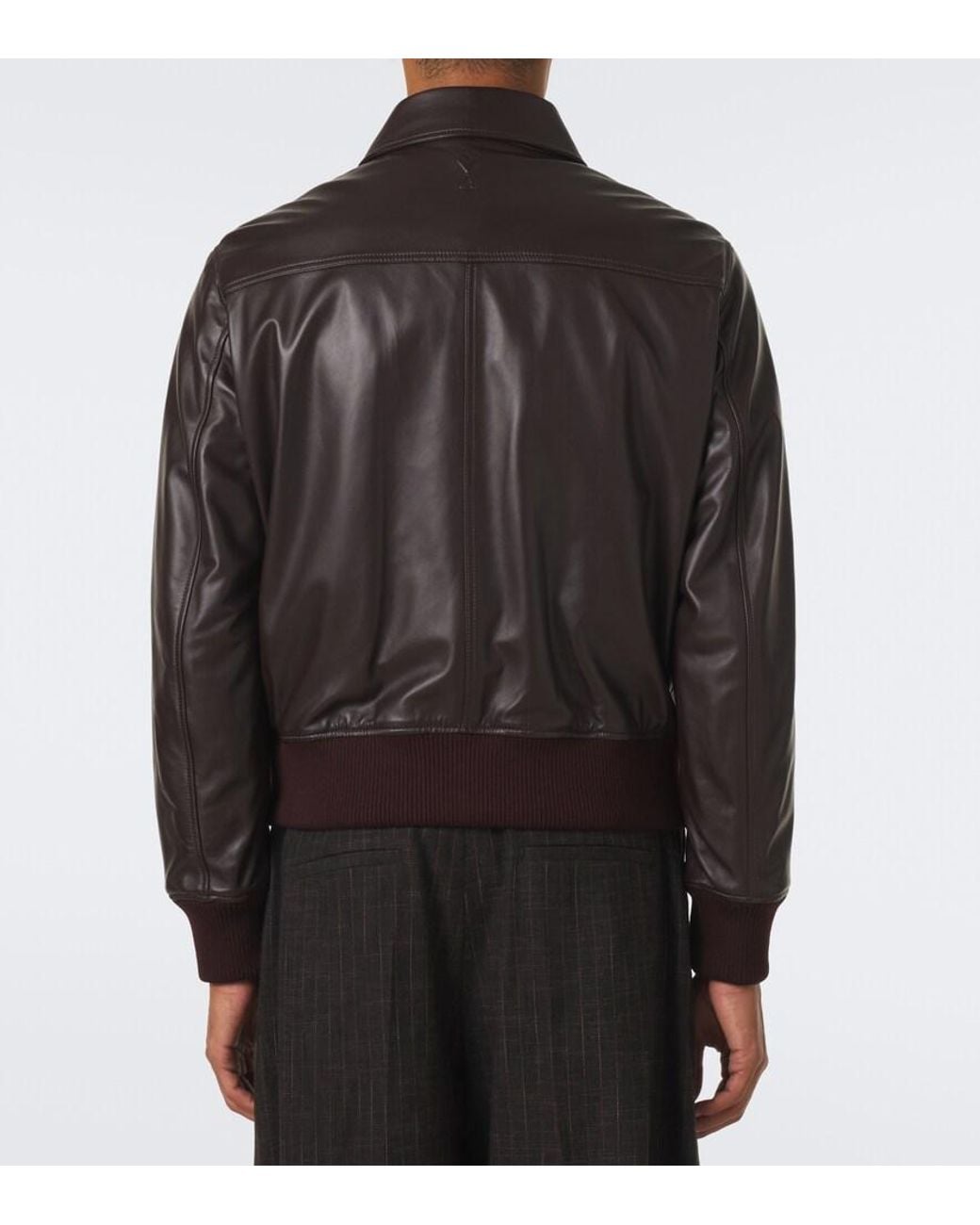 AMI Black Leather Blouson Jacket for men