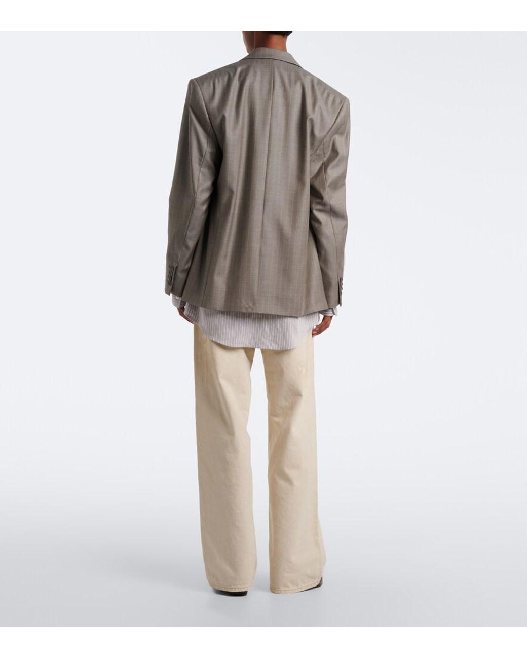 Acne Natural Distressed Leather-Trimmed Wide-Leg Jeans