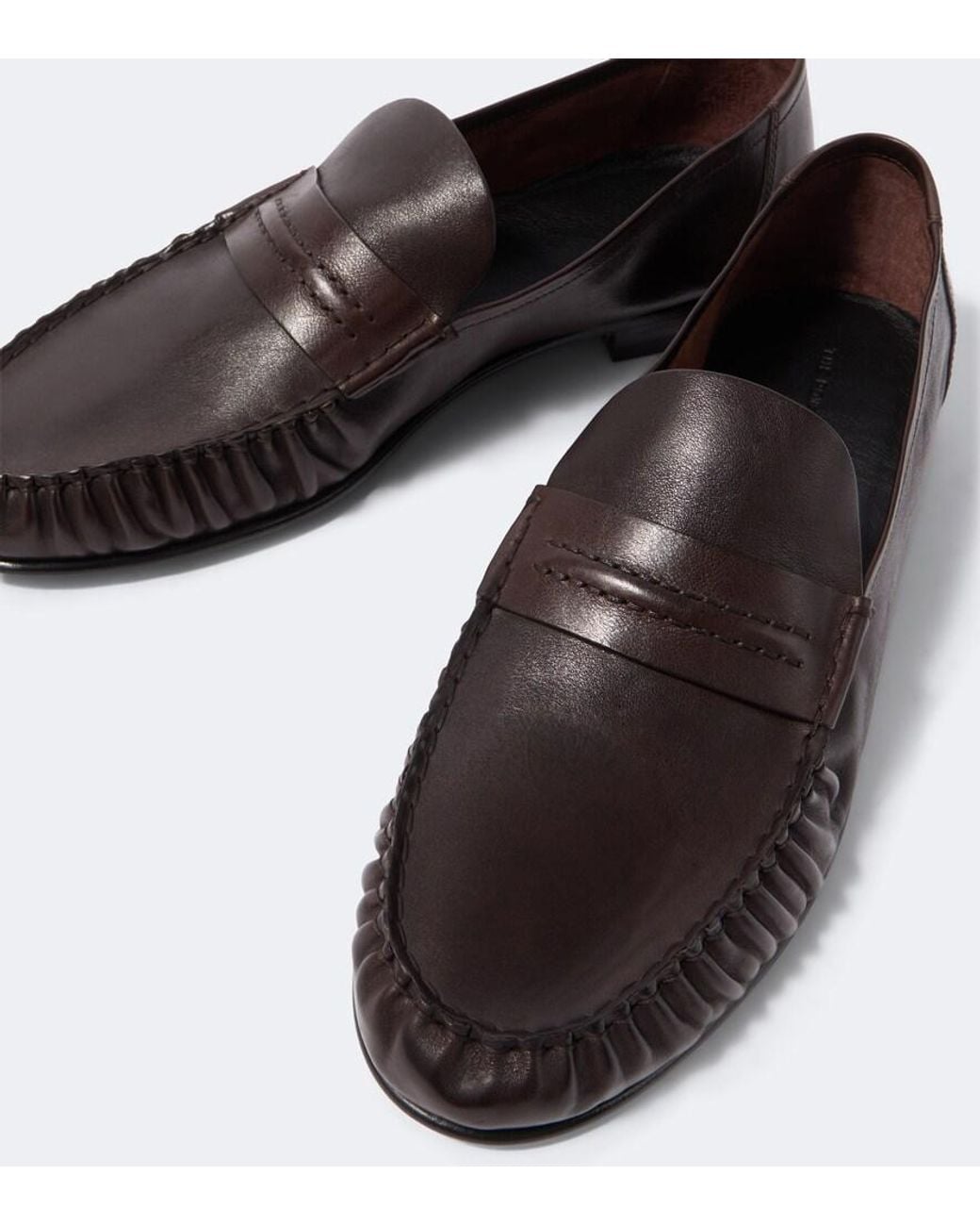 The Row Brown Theo Leather Penny Loafers for men