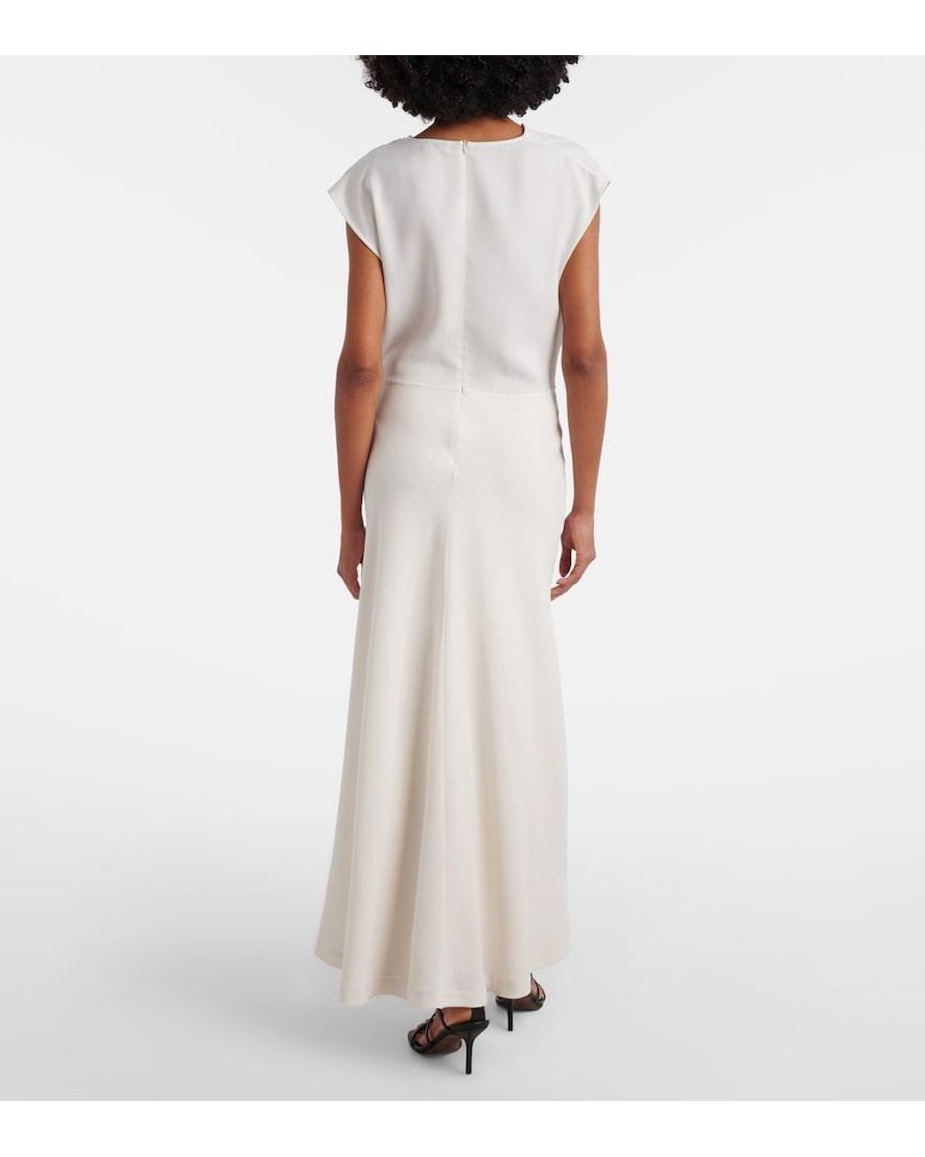 Brunello Cucinelli White Draped Wool-Blend Maxi Dress