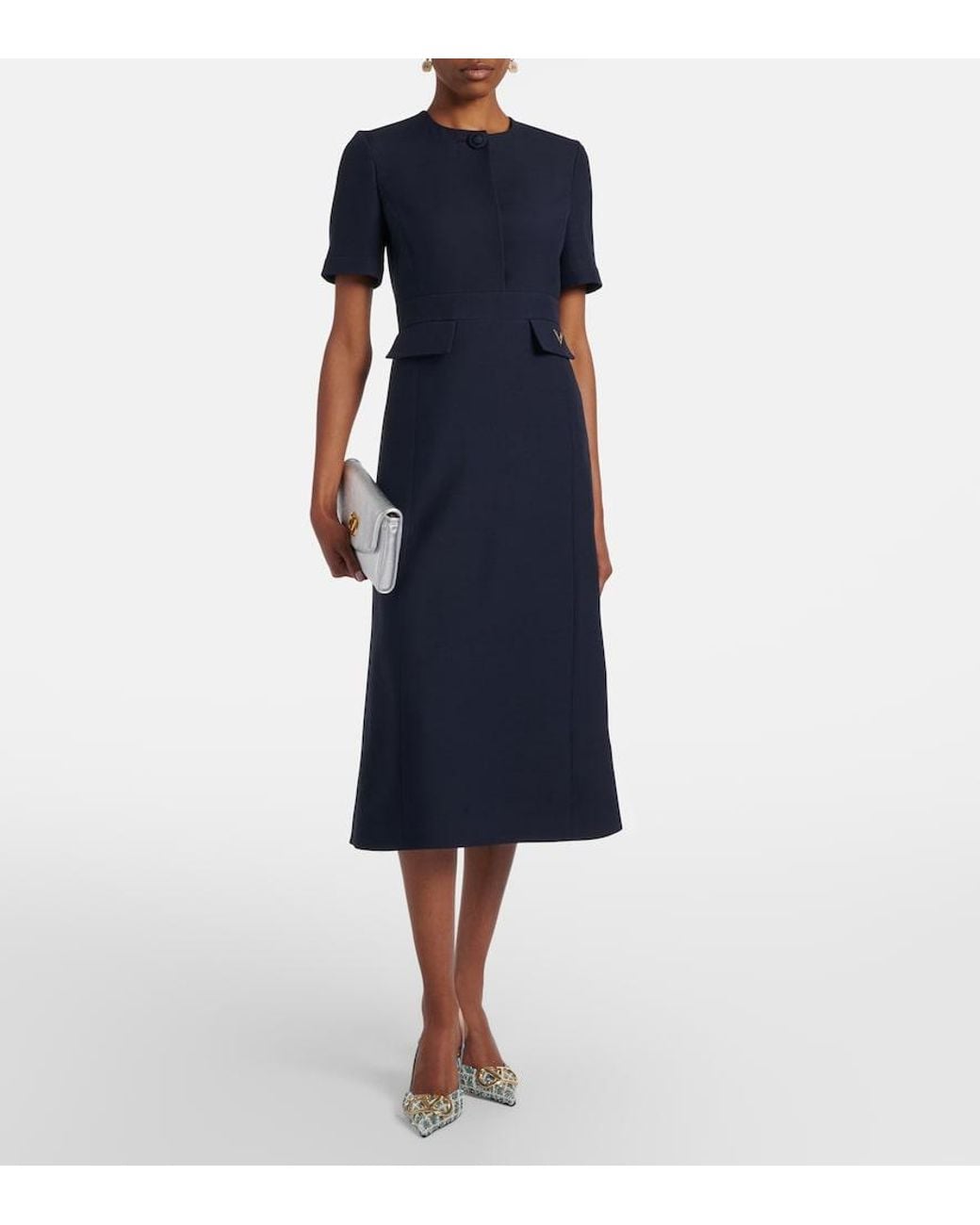 Valentino Garavani Blue Crepe Couture Vgold Midi Dress