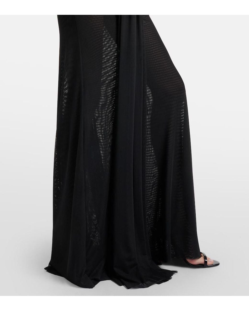David Koma Black Floral-Applique Mesh Gown