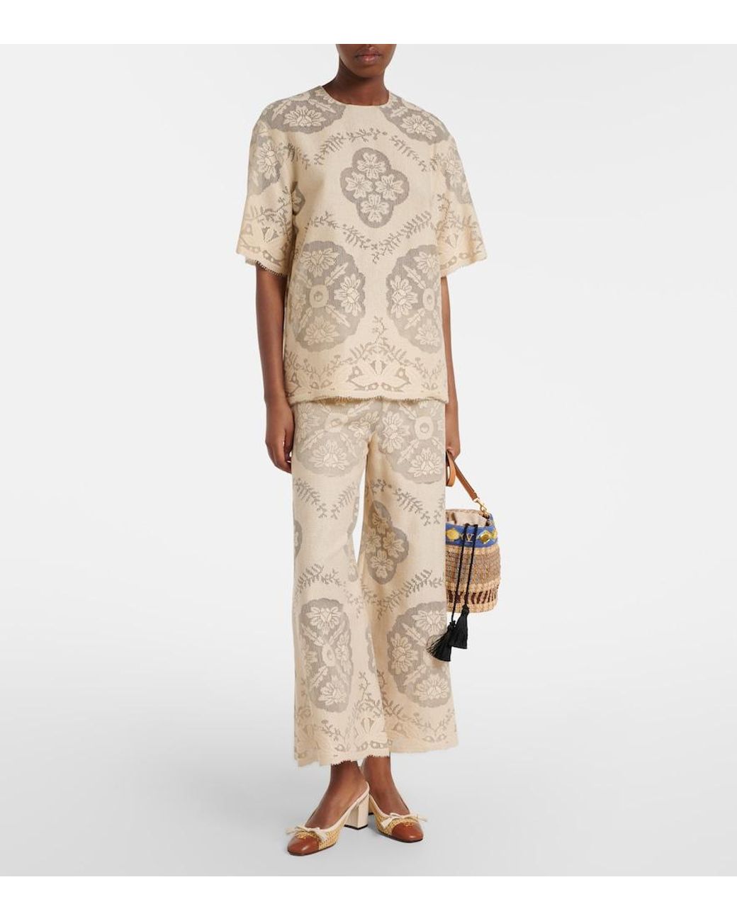 Valentino Garavani Natural Floral Knitted Cotton-Blend Top