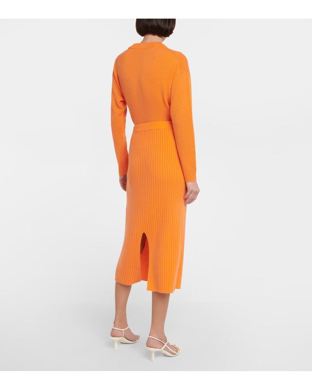 Jardin Des Orangers Orange Ribbed-Knit Cashmere Midi Skirt