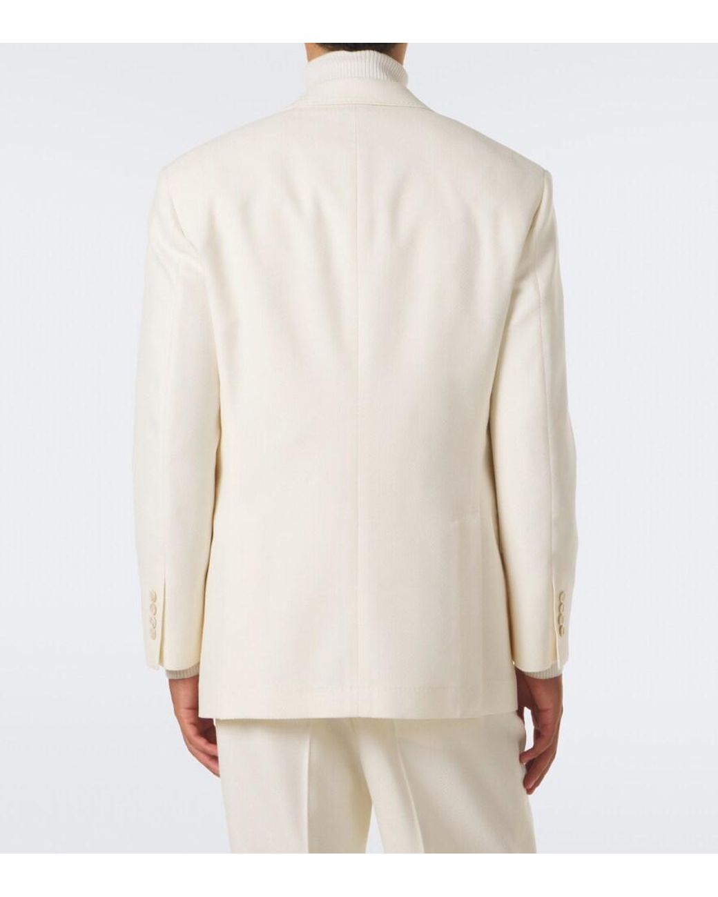 Brunello Cucinelli Natural Herringbone Wool And Cotton Blazer for men