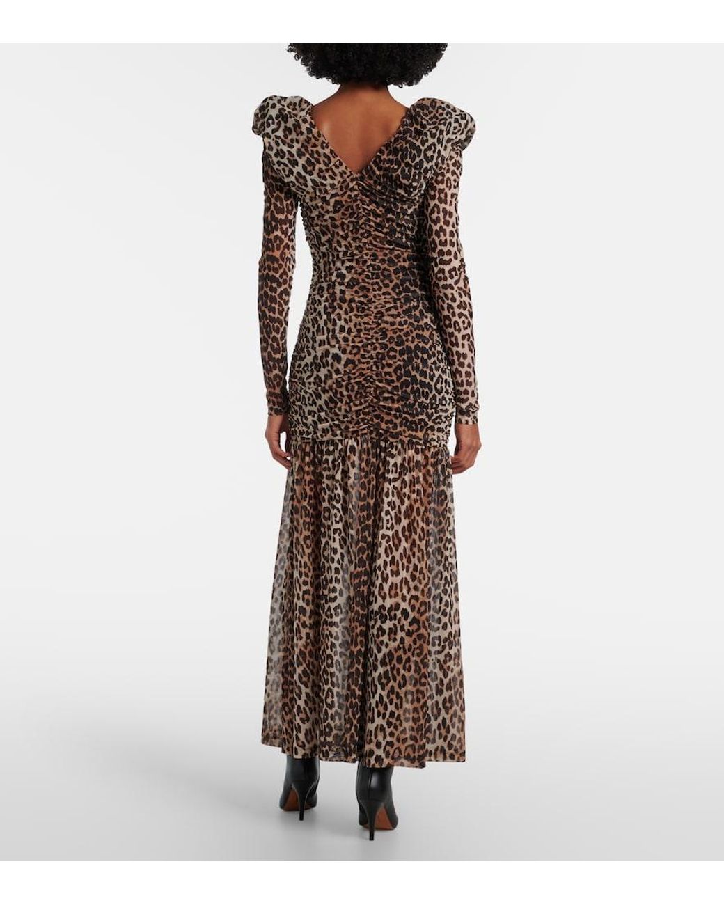 Ganni Brown Leopard-Print Cloque Maxi Dress
