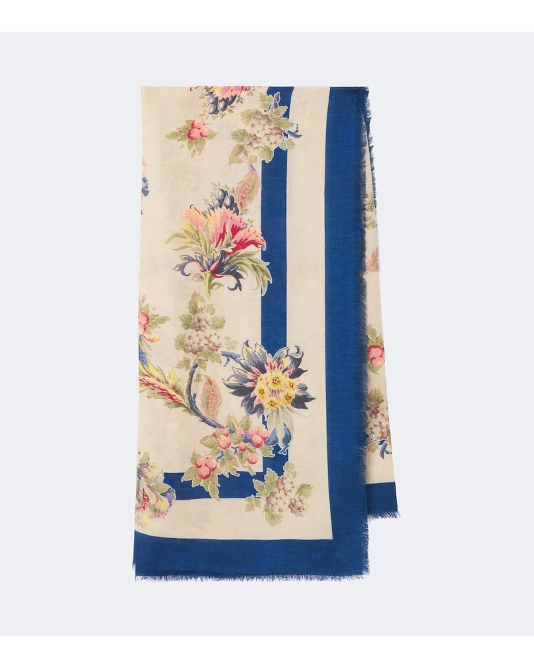 Etro Blue Floral Modal And Cashmere Scarf