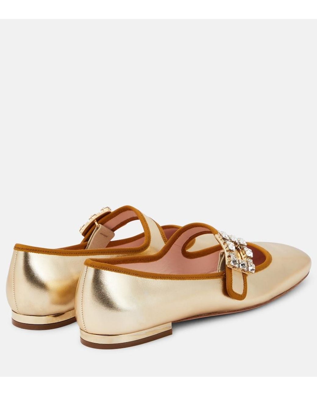 Roger Vivier Brown Tres Vivier Metallic Leather Ballet Flats