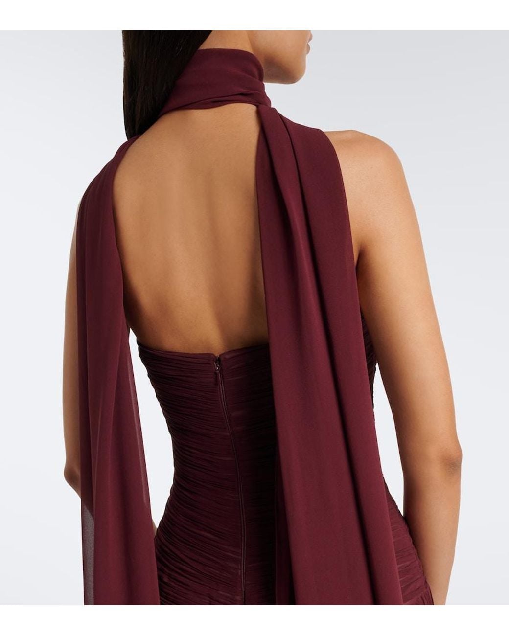 Marmar Halim Purple Scarf-Detail Pleated Corset Gown