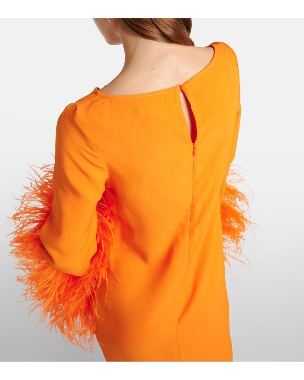 ‎Taller Marmo Orange Midikleid Del Lago Aus Cady Mit Federn