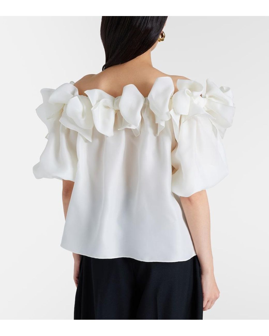 Carolina Herrera White Off-Shoulder Silk Top