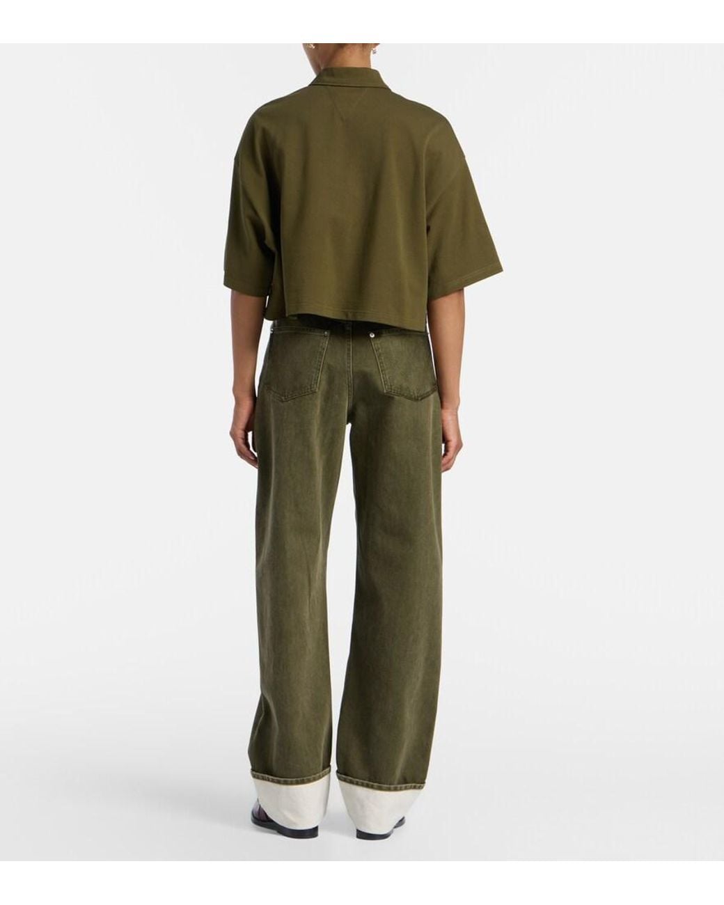 Bottega Veneta Green Cropped Cotton Polo Shirt