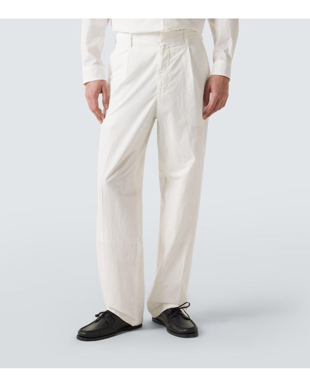 Auralee White Cotton Straight Pants for men