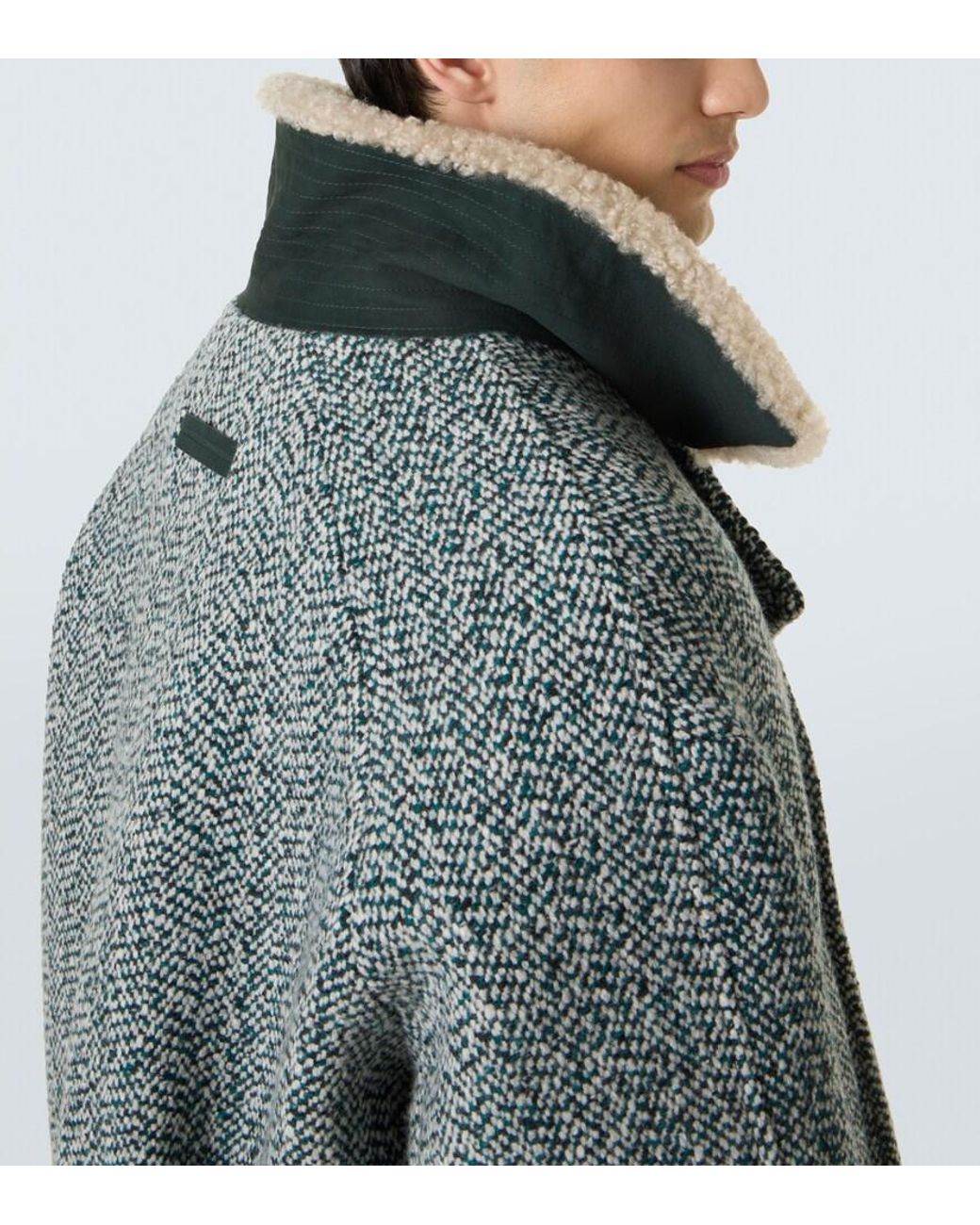 Zegna Gray Herringbone Wool And Cashmere Coat for men