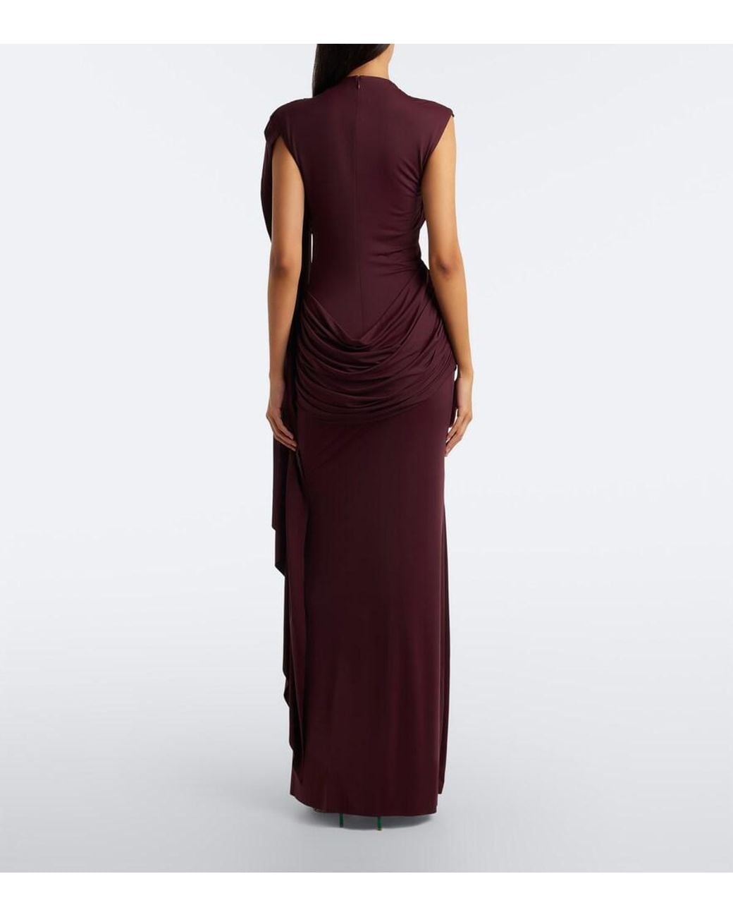 De La Vali Purple Draped Jersey Gown