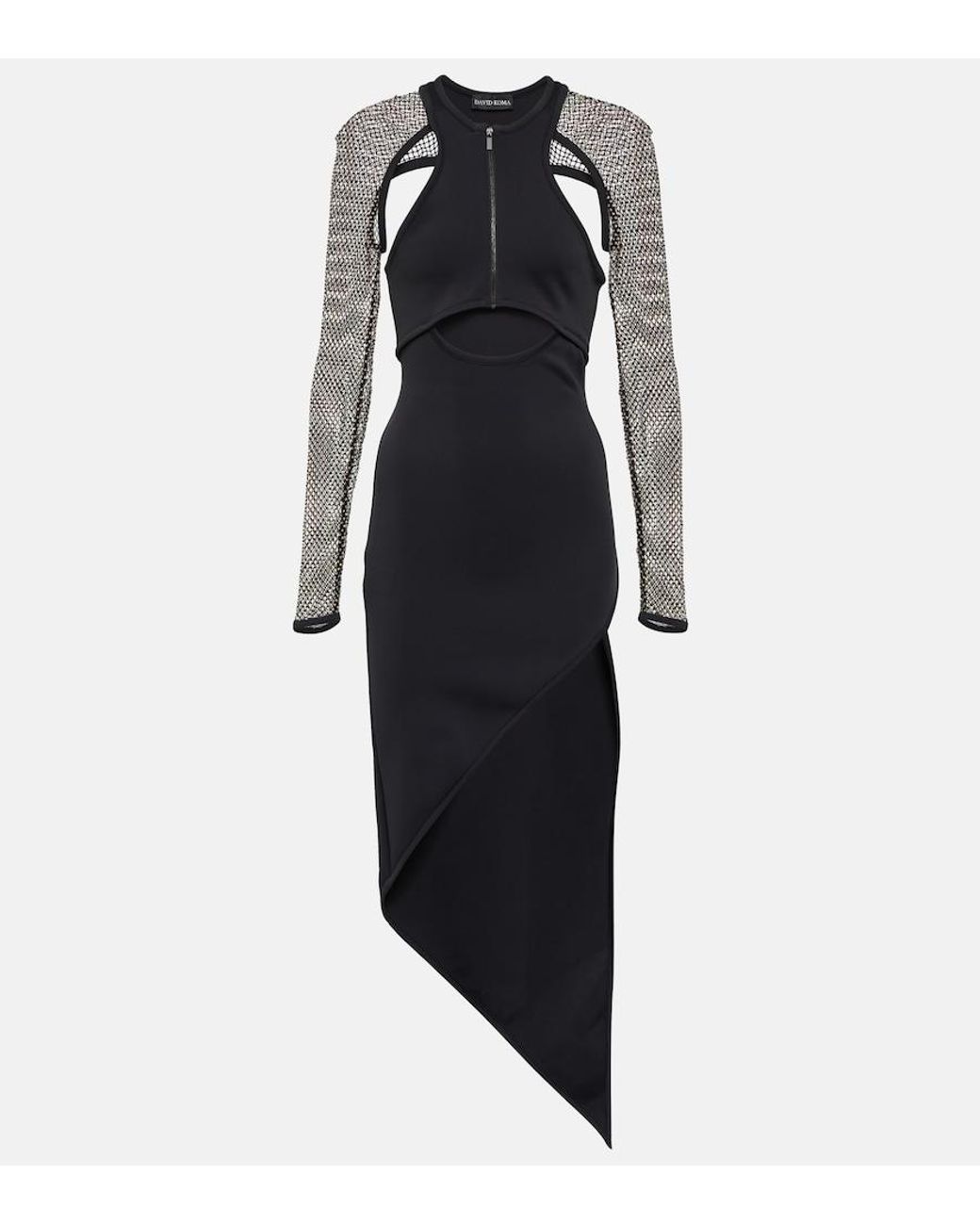 David Koma Black Embellished Cutout Midi Dress