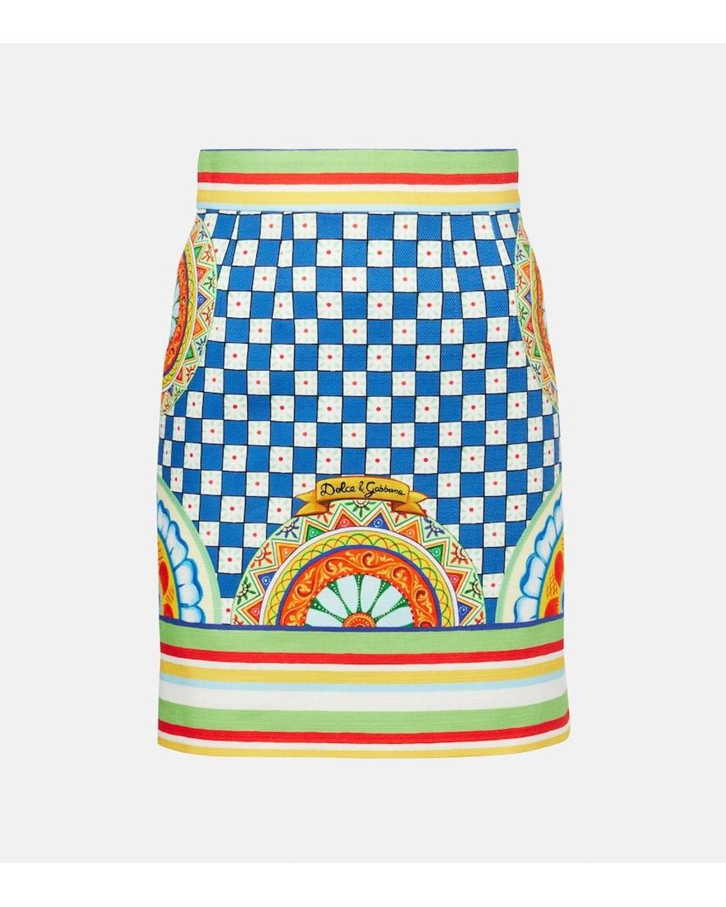 Dolce & Gabbana Blue Cotton Patterned Miniskirt