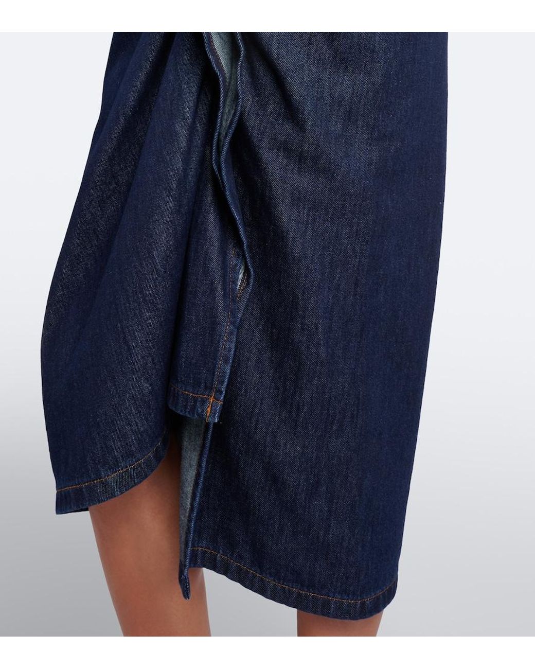 Dries Van Noten Blue Draped Asymmetric Denim Midi Skirt