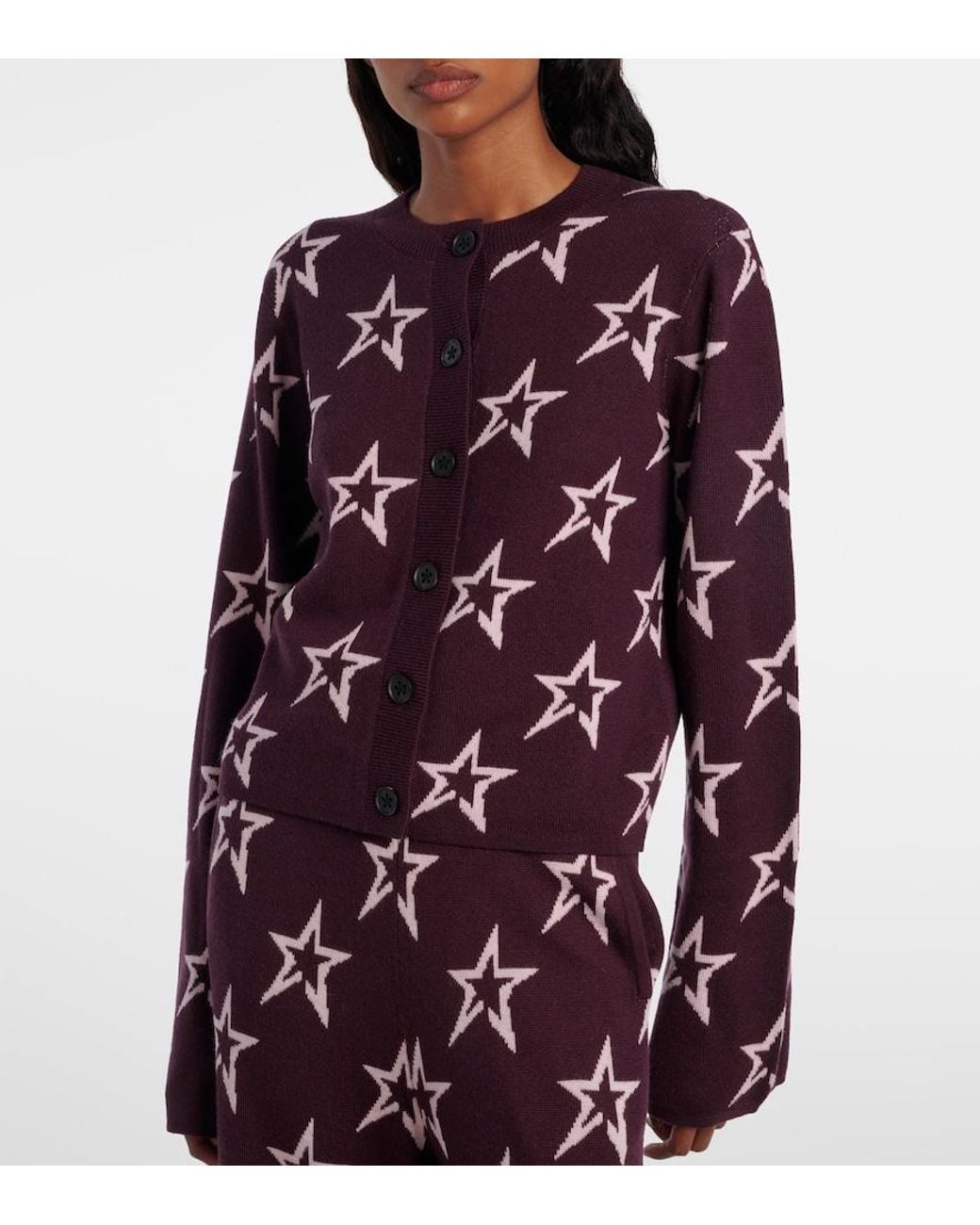Perfect Moment Red Chalet Round-Neck Wool Cardigan
