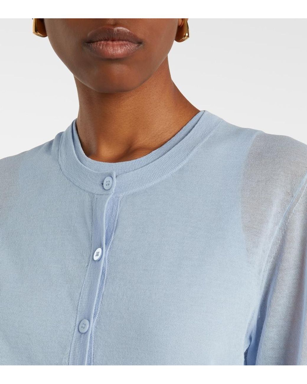 Dorothee Schumacher Blue Summer Semi-Sheer Cotton-Blend Cardigan
