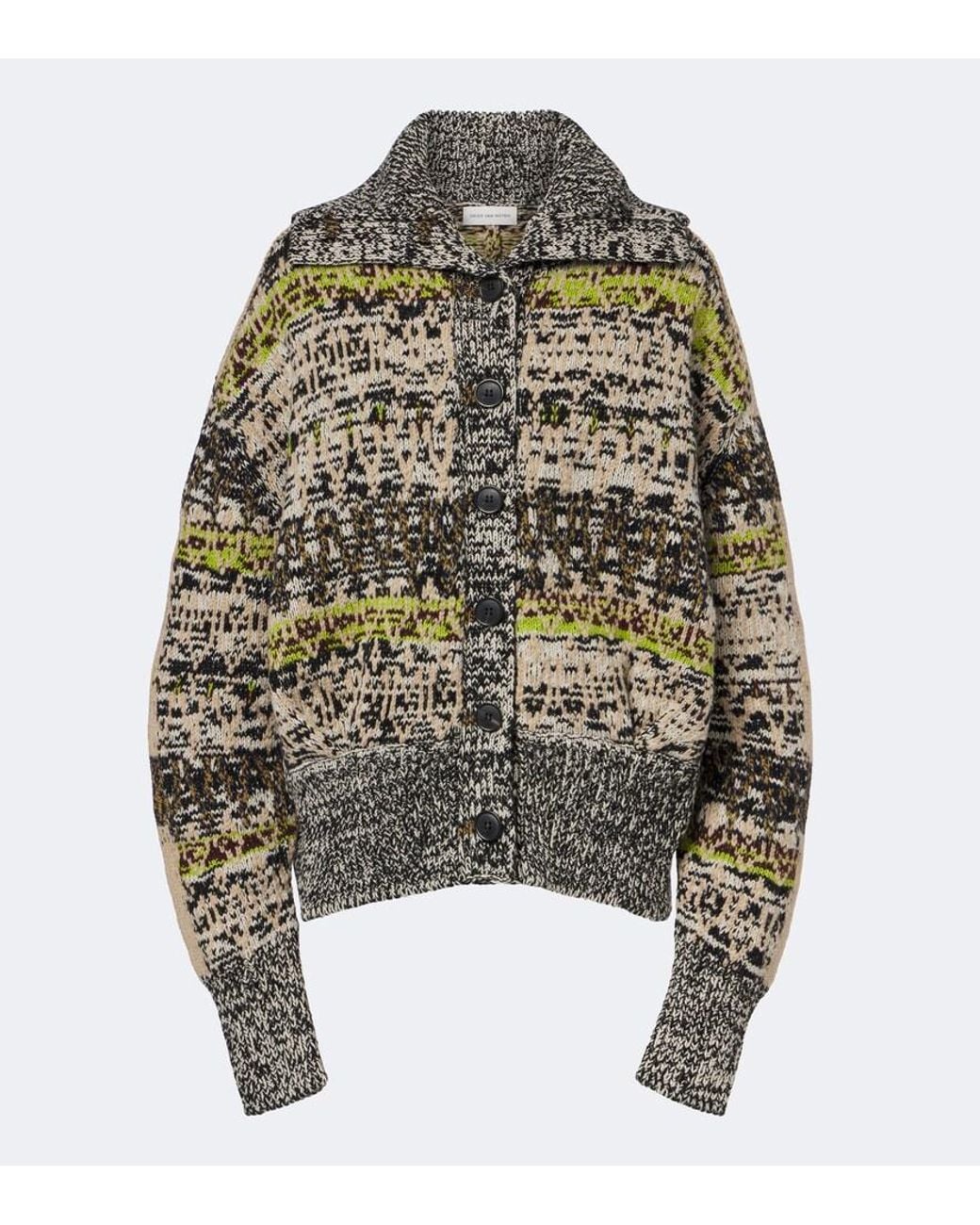 Dries Van Noten Metallic Oversized Wool And Cashmere Jacquard Cardigan