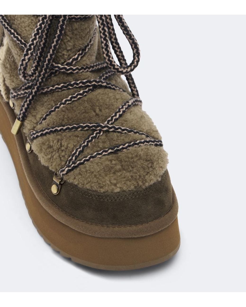 Mou Green Shearling And Suede Ankle Boots