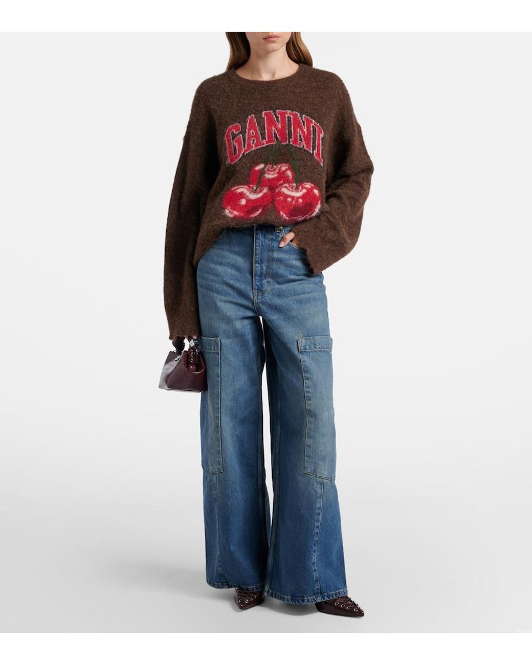 Ganni Blue Mid-Rise Cargo Jeans