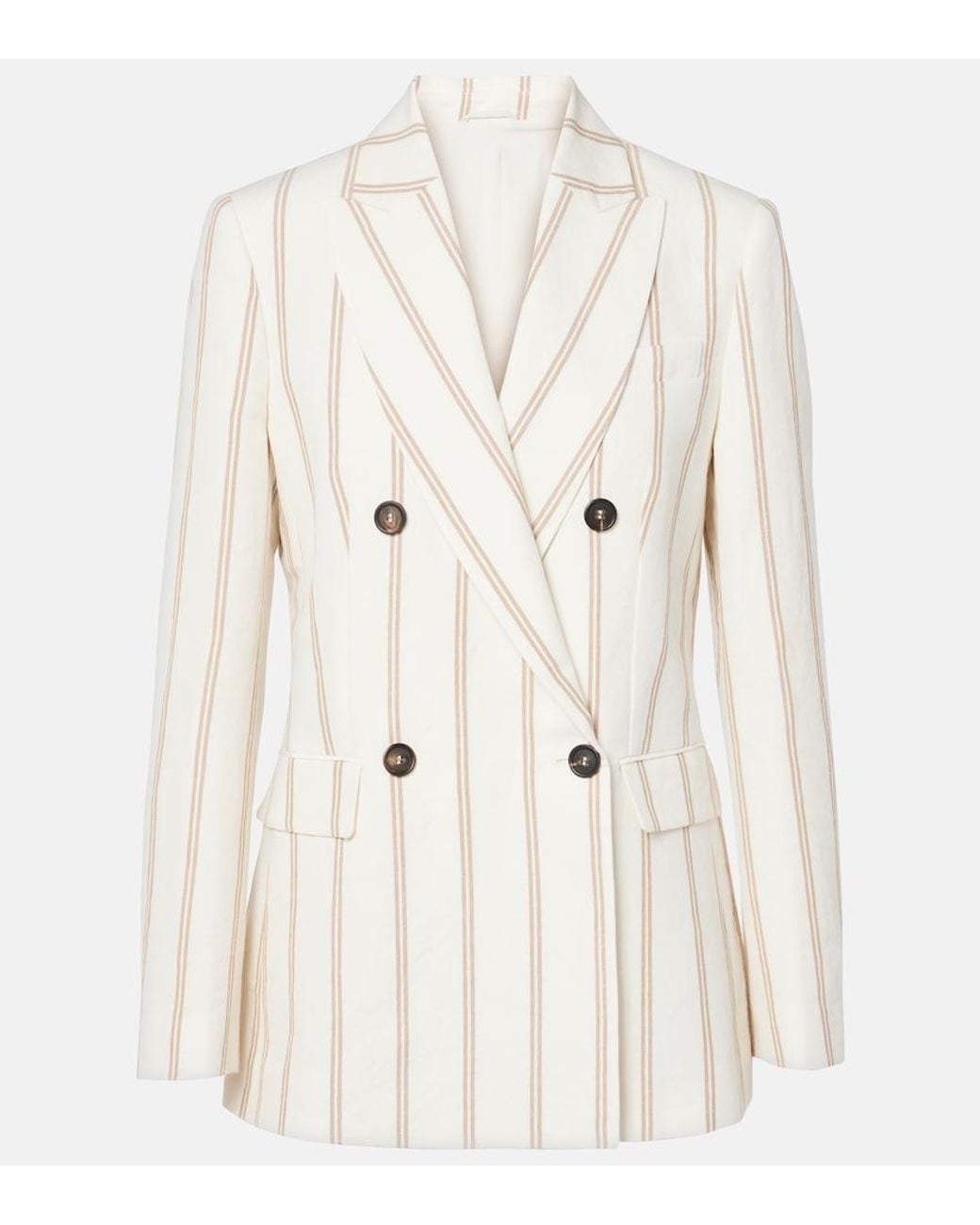 Brunello Cucinelli Natural Striped Linen And Cotton Blazer