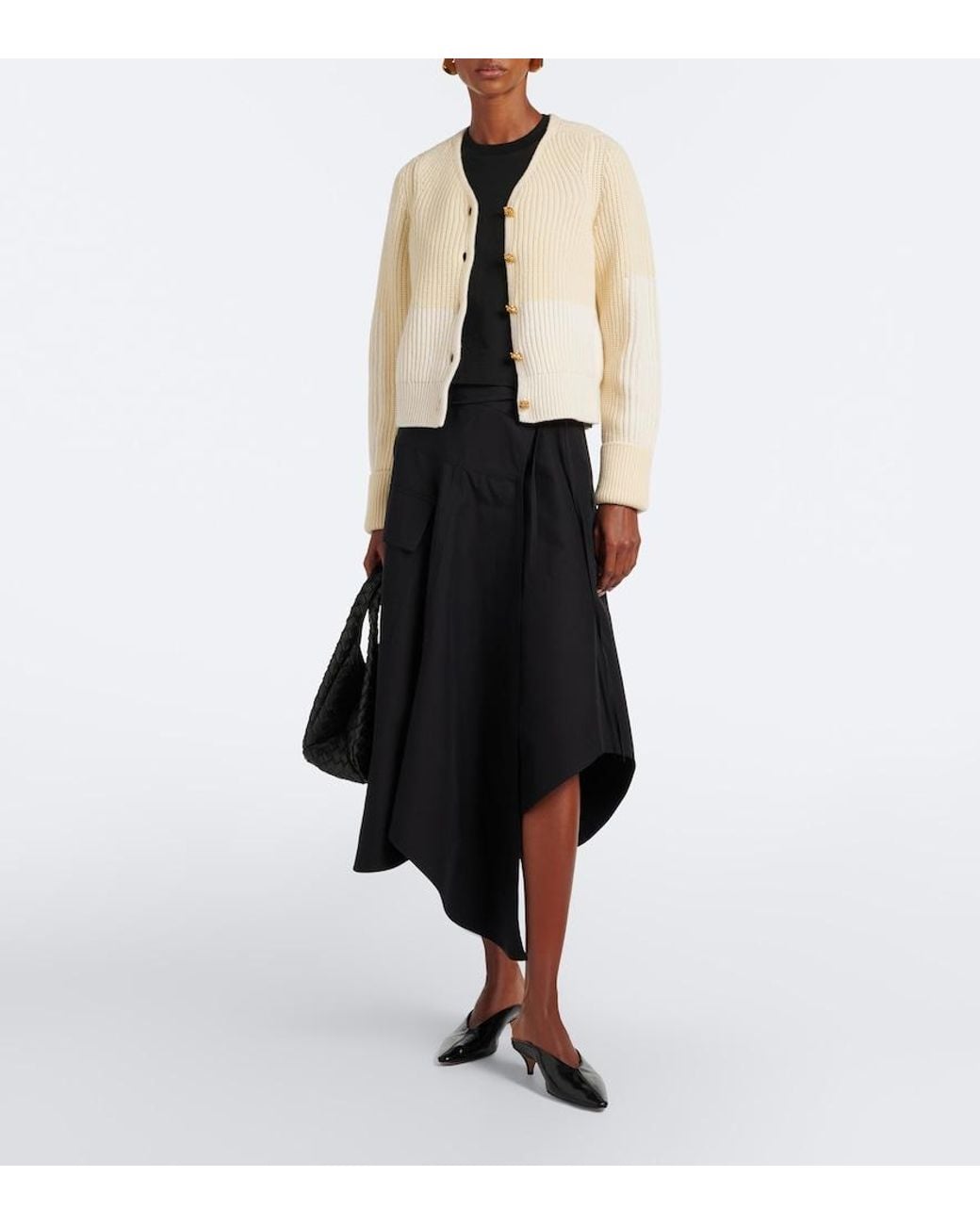 Bottega Veneta White Ribbed-Knit Wool And Cashmere Cardigan