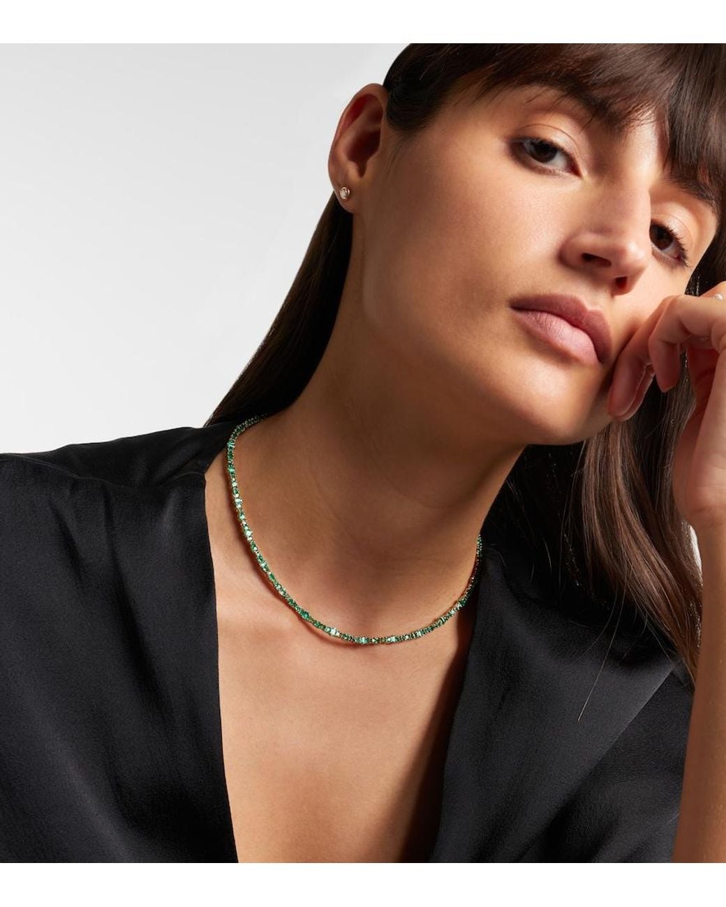 Ileana Makri Metallic Rivulet 18kt Gold Necklace With Emeralds