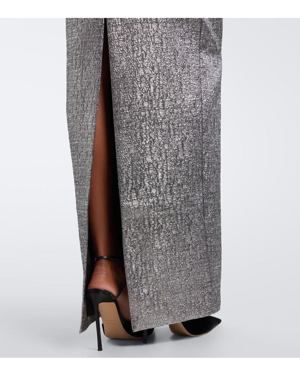 Roland Mouret Gray Embellished Lame Jacquard Gown