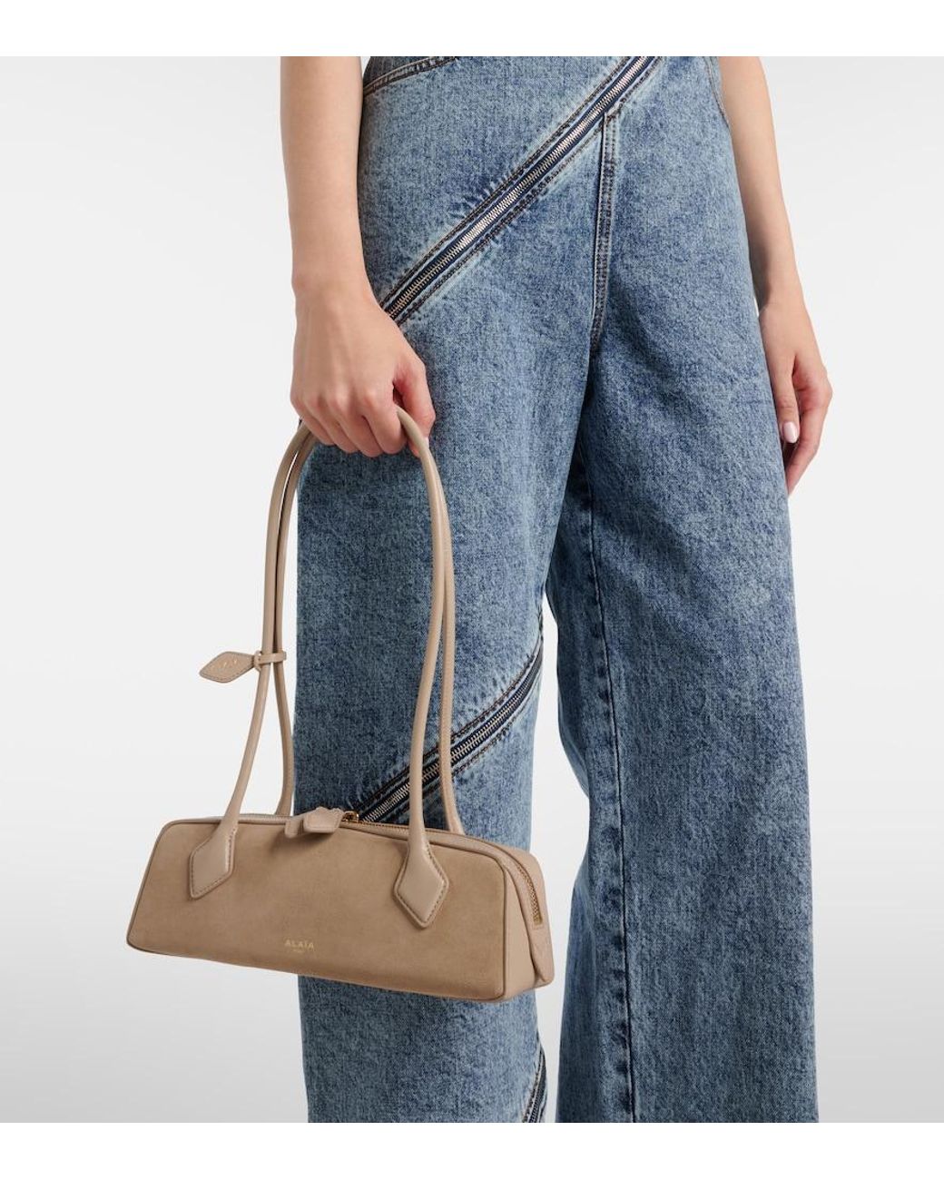 Alaïa Natural Le Teckel Small Suede Shoulder Bag