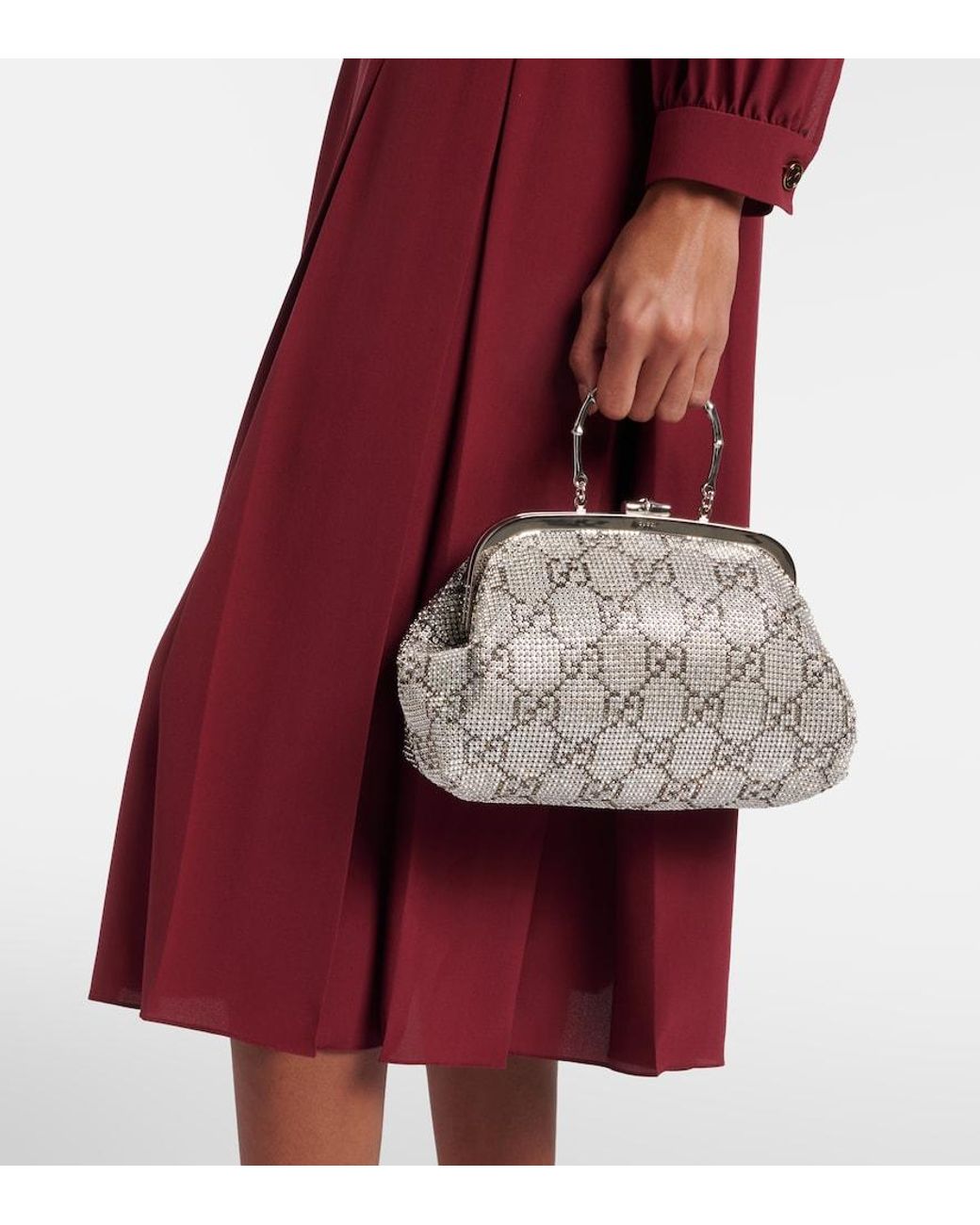 Gucci Metallic Gg Medium Crystal-Embellished Clutch