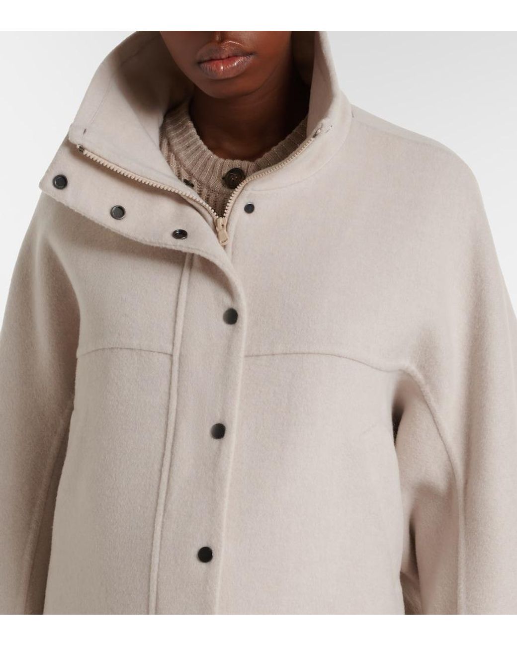 Brunello Cucinelli Natural Shearling-Trimmed Wool And Cashmere Jacket