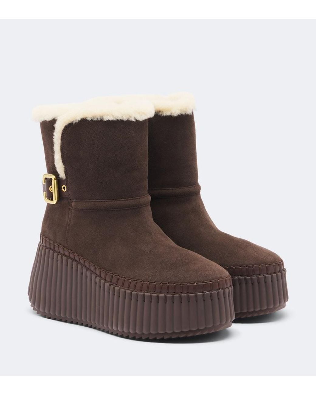 Chloé Brown Nama Suede Platform Ankle Boots