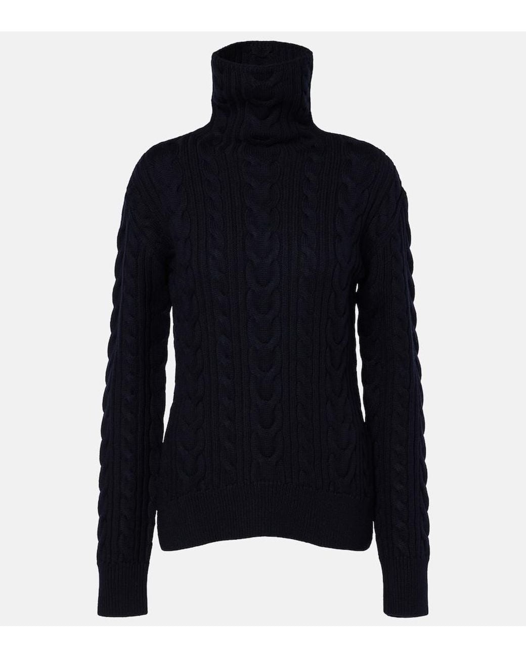 Totême Blue Cable-Knit Wool And Cotton Turtleneck Sweater