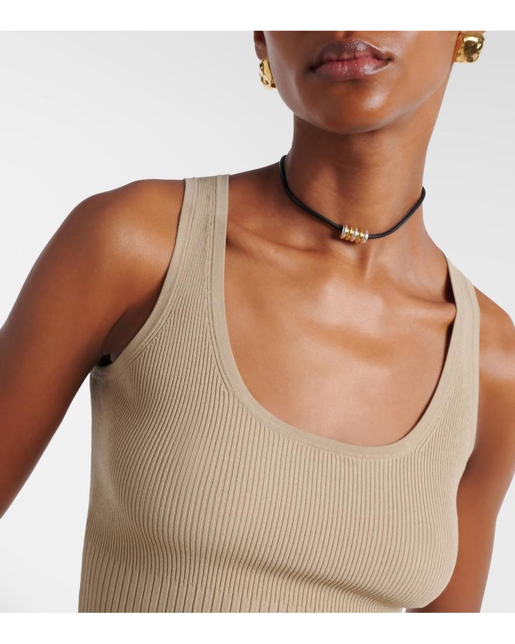 Max Mara Natural Ribbed-Knit Tank Top