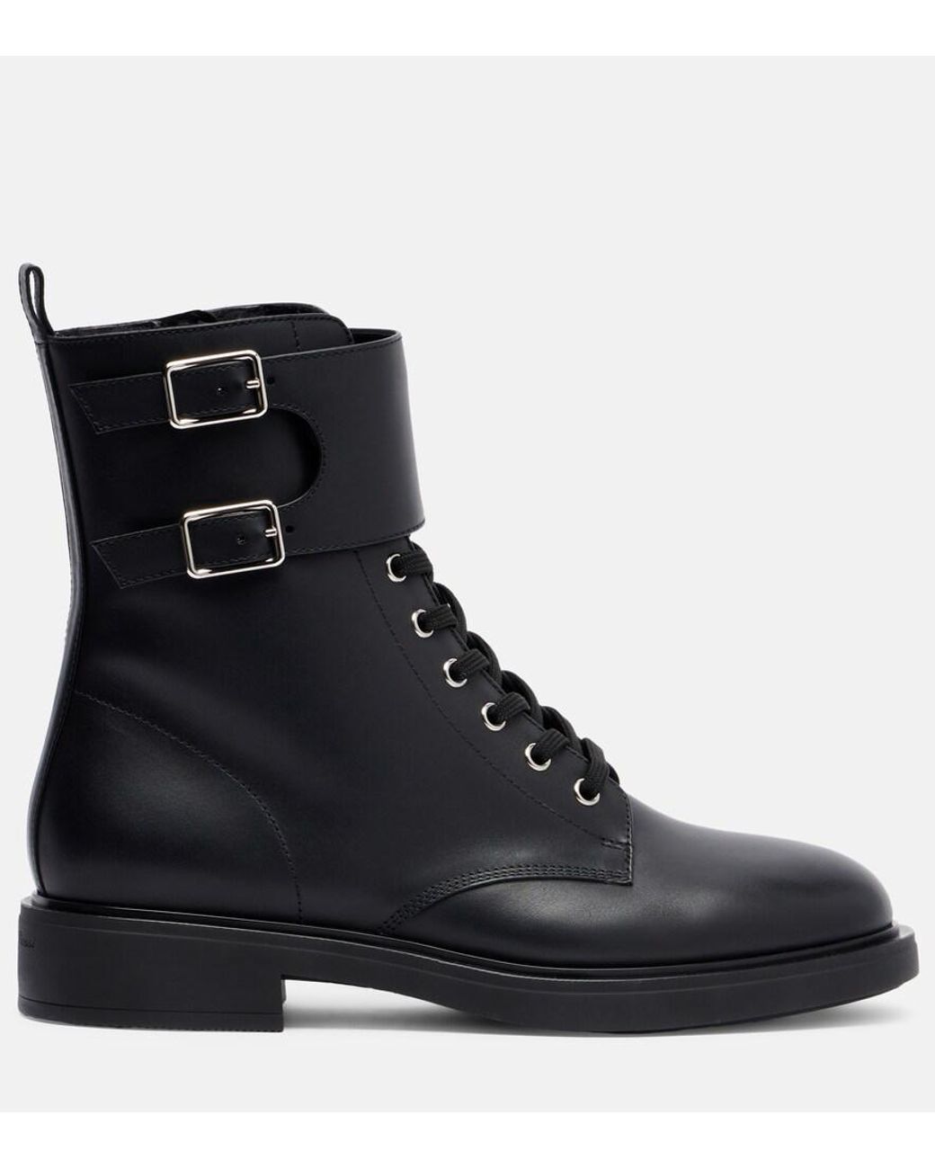 Gianvito Rossi Black Ripley Leather Combat Boots