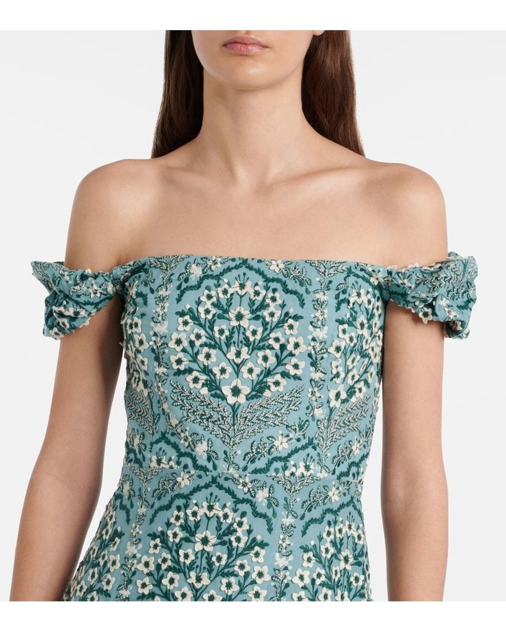 Agua Bendita Blue Siembra Embroidered Cotton Midi Dress