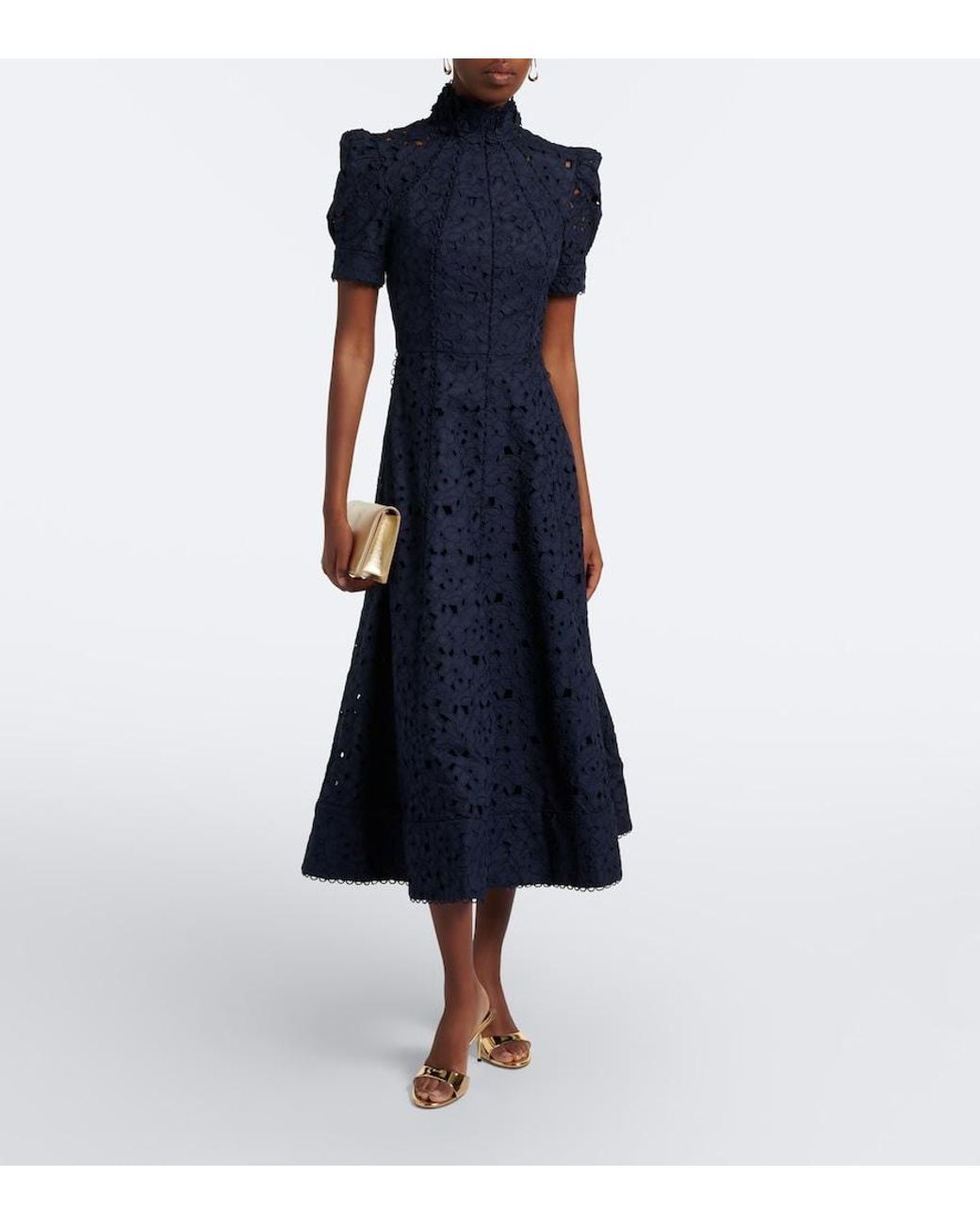 Rebecca Vallance Blue Kitsu Broderie Anglaise Cotton Midi Dress