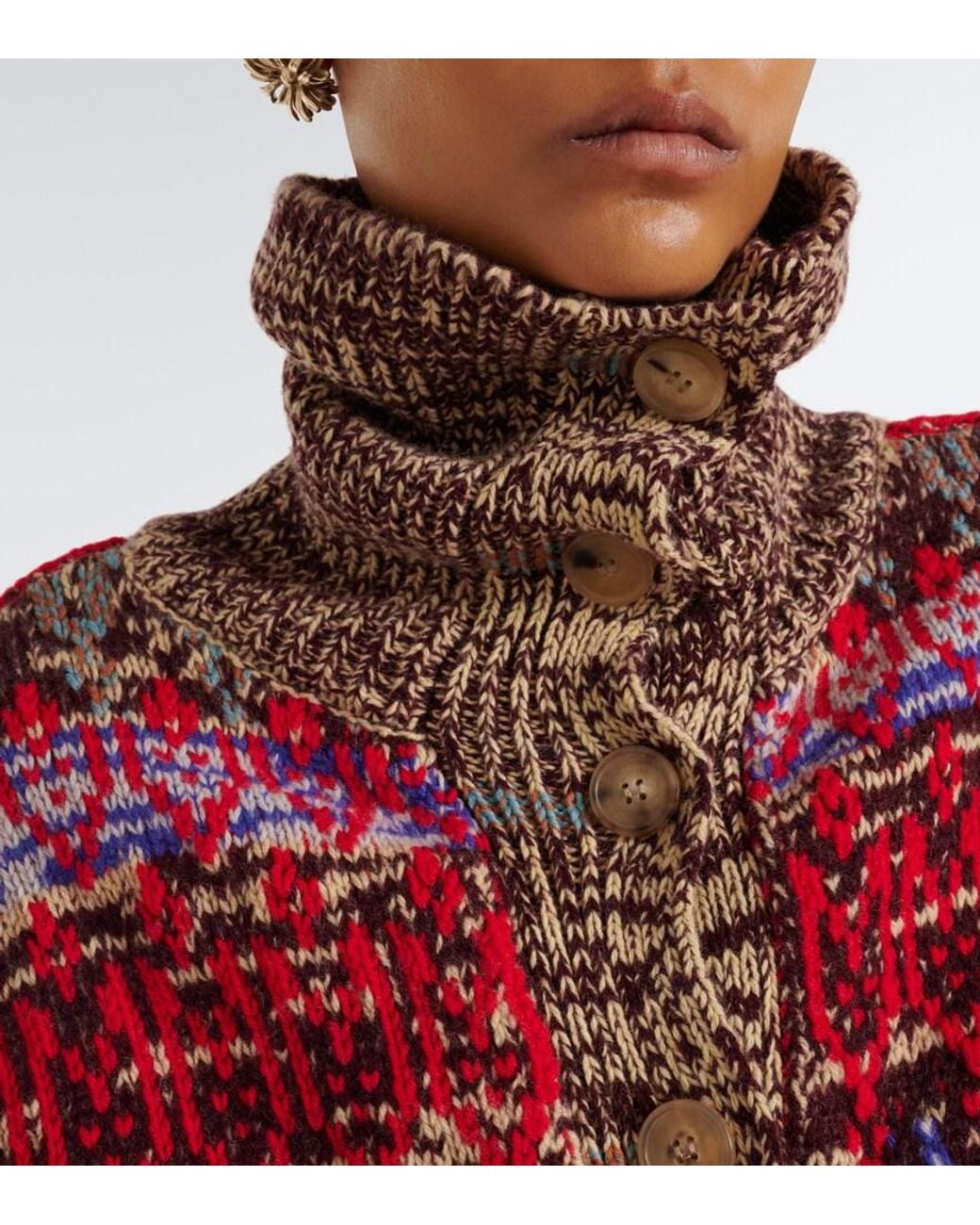 Dries Van Noten Red Oversized Wool And Cashmere Jacquard Cardigan