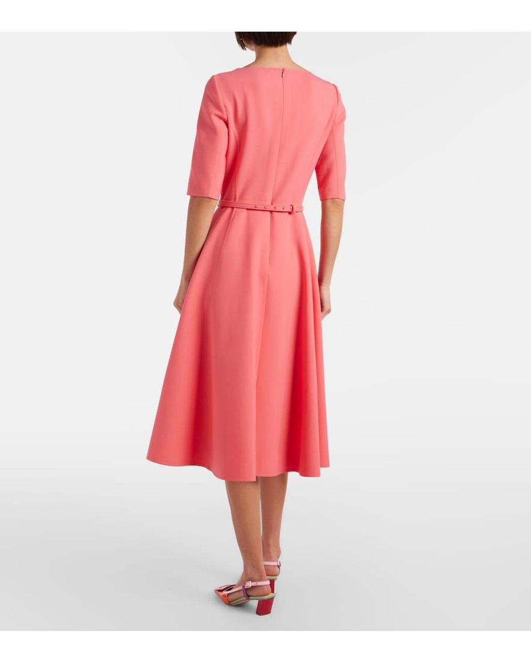 Oscar de la Renta Pink Belted Wool-Blend Midi Dress