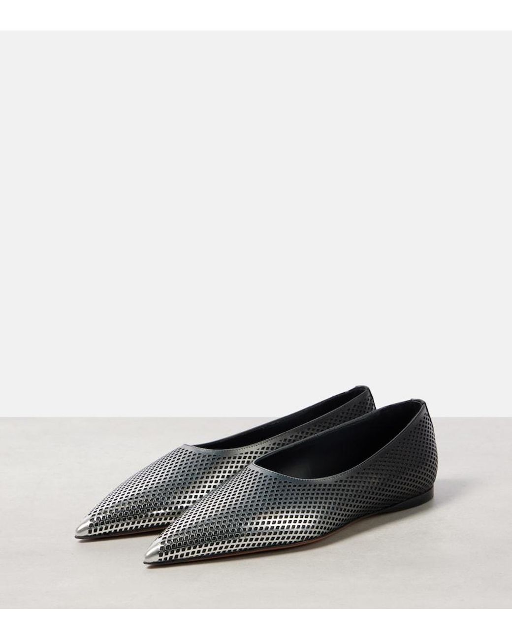 Alaïa Gray Degrade Fishnet Leather Ballet Flats